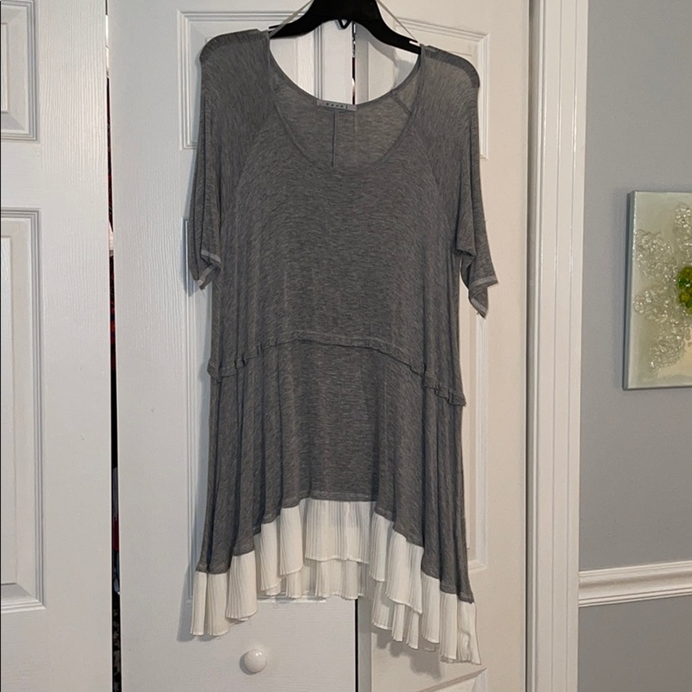 Gray Tshirt dress with pleated trimming